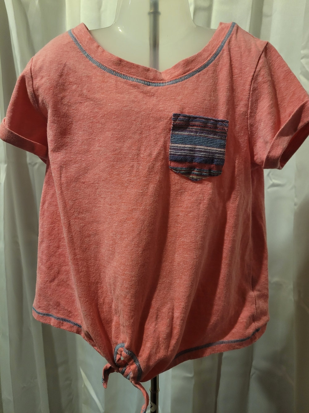 Cat & Jack Coral Tie-Front Pocket Tee with Blue Accent